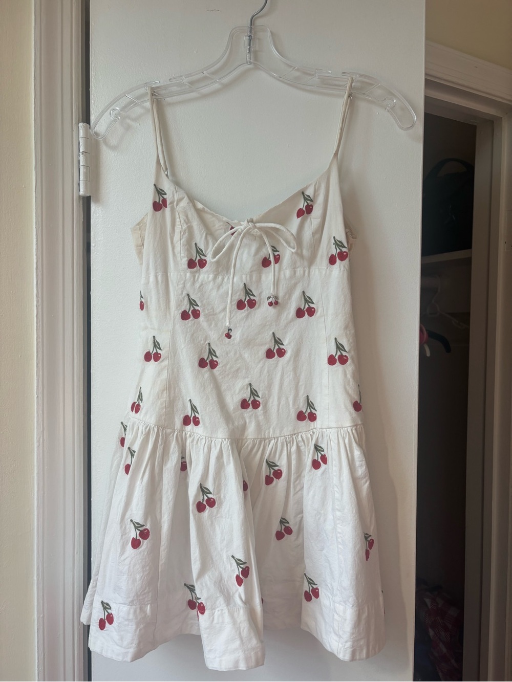 Anthropologie Maeve Sweetheart Drop-Waist Mini Dress Cherry Print